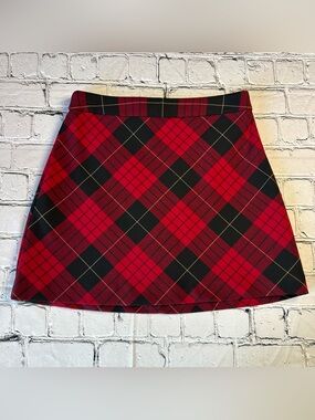 Express NWOT Red and Black Plaid Chic A-Line Mini Skirt Preppy Grunge Size 4